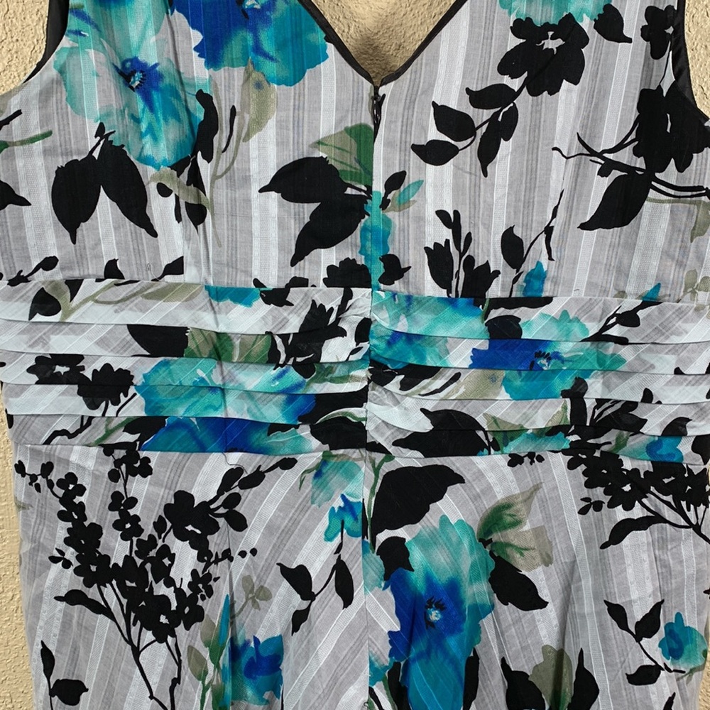 Avenue Dress Blue Black Midi Floral 18 Lined Sleeveless V-Neck Back Zipper - Picture 11 of 16